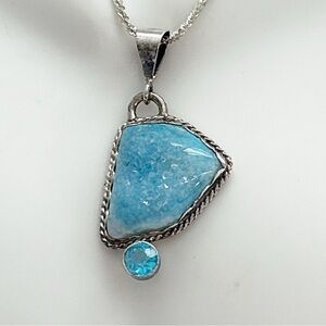Gorgeous Signed Shimmering Blue Druzy Blue Topaz Sterling Silver Necklace